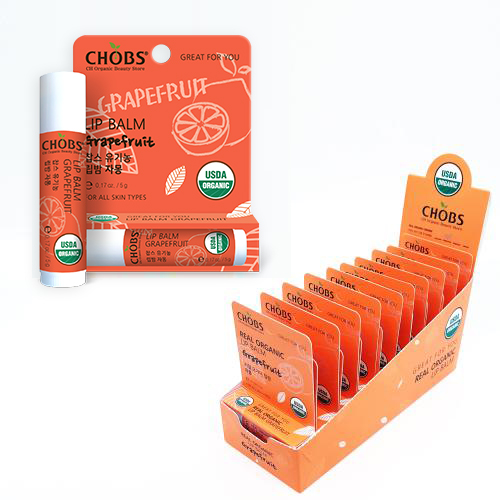 [USDA]CHOBS(찹스)유기농 립밤 자몽 (5g*20EA/1RRP BOX) [USDA]CHOBS Organic Lip Balm Grapefruit Retail Ready Package